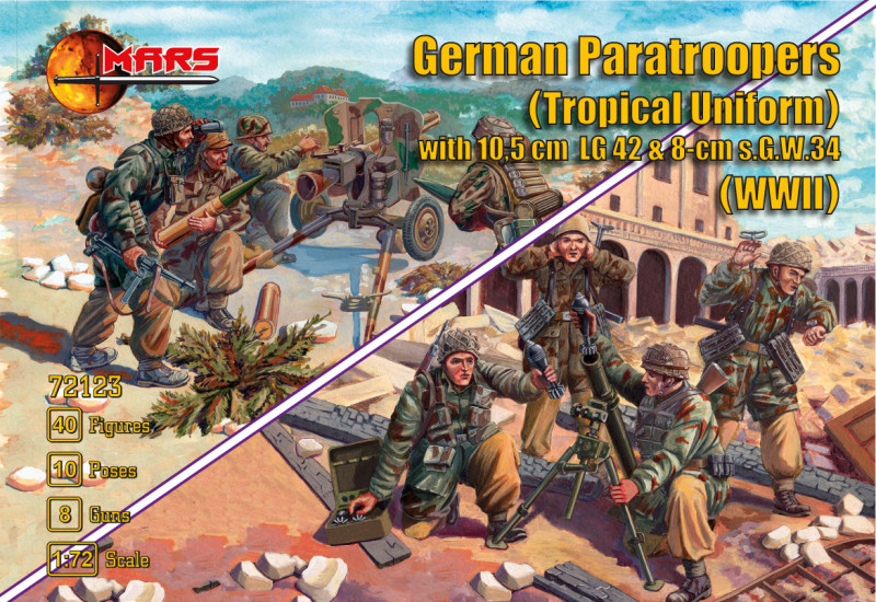 72123MR Фигуры German Paratroopers (Tropical Uniform) with 10,5 cm  LG 42 Mars
