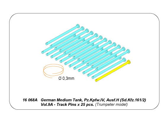 ABR-16 068A  Дополнения для  Panzer IV track link pins x 25 pcs. для Trumpeter 1/16