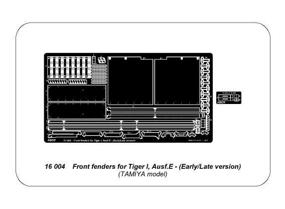 ABR-16-004  Дополнения для  Front fenders for Tiger I, Ausf.E – (Early/Late version) для Tamiya 1/16