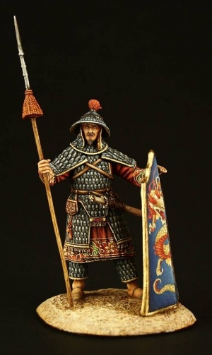 CHM-54114(M). Китайский тяжеловооруженный воин, XIII век. 54 мм. Материал - белый металл.