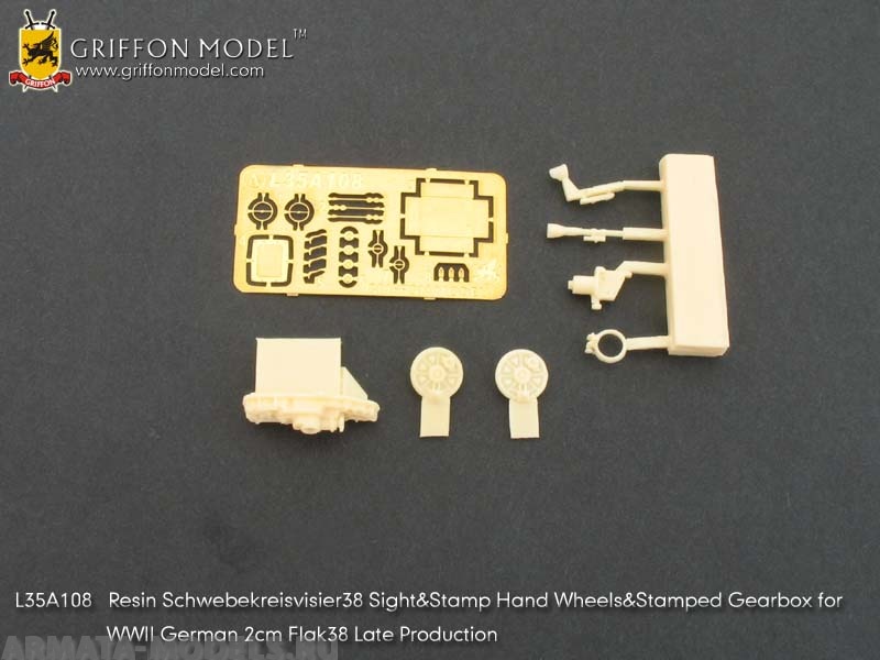 L35A108GR Resin Schwebekreisvisier38 Sight&Stamp Hand Wheels&Stamped Gearbox for WW II German 2cm Flak38 Late Production (for Dragon Smart Kits) 1/35