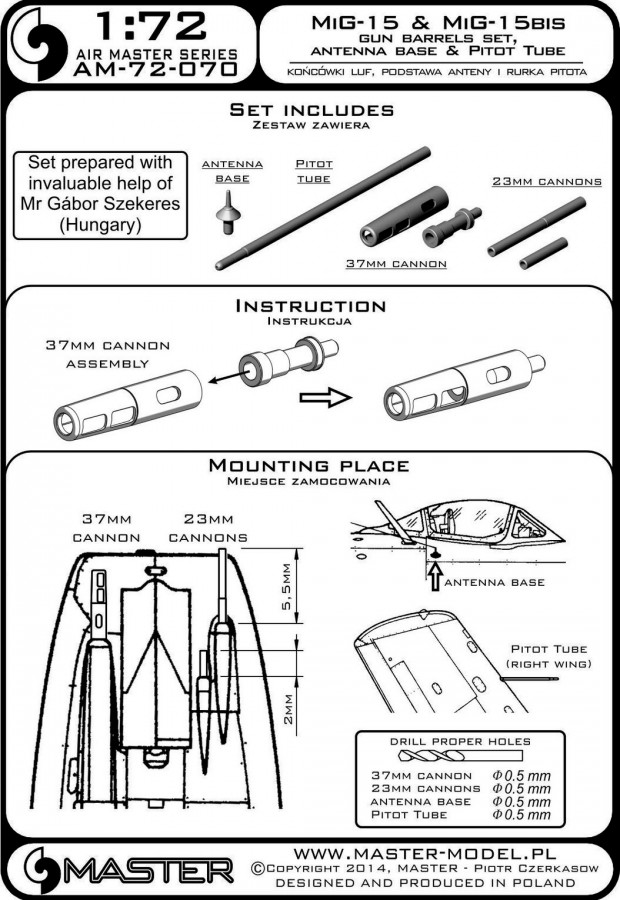 AM-72-070 Стволы, ПВД и антенный ввод для Миг-15, Миг-15бис