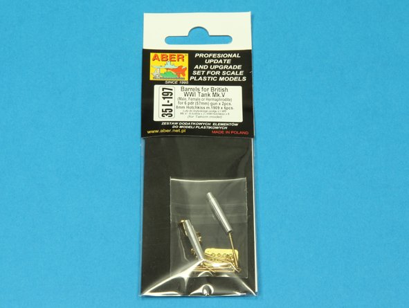 ABR-35-L-197  Дополнения для  Barrels for British WWI Tank Mk.V (Male, Female or Hermaphrodite) for 6 pdr (57mm) gun x 2pcs. 8mm Hotchkiss m.1909 x 6pcs. для Takom model 1/35
