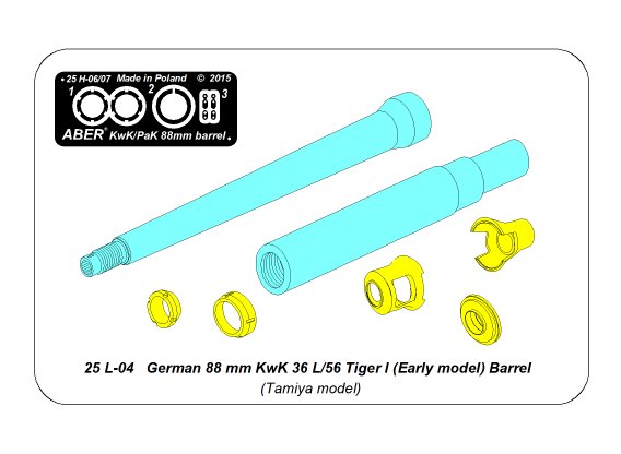 ABR-25-L-04  Дополнения для  German 88 mm KwK 36 L/56 Tiger I Early Barrel для Tamiya 1/25