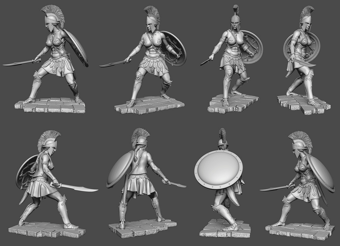 CHM-54345(M). Миры Фэнтези: Спартанская женщина-воин (2 варианта правой руки). 54 мм. Материал - белый металл. Chronos Miniatures