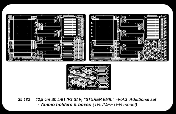 ABR-35 182  Дополнения для  12,8cmSf.L/61(Pz.Sf.V)”Sturer Emil”-vol.3-Ammo holders&boxes для Trumpeter 1/35