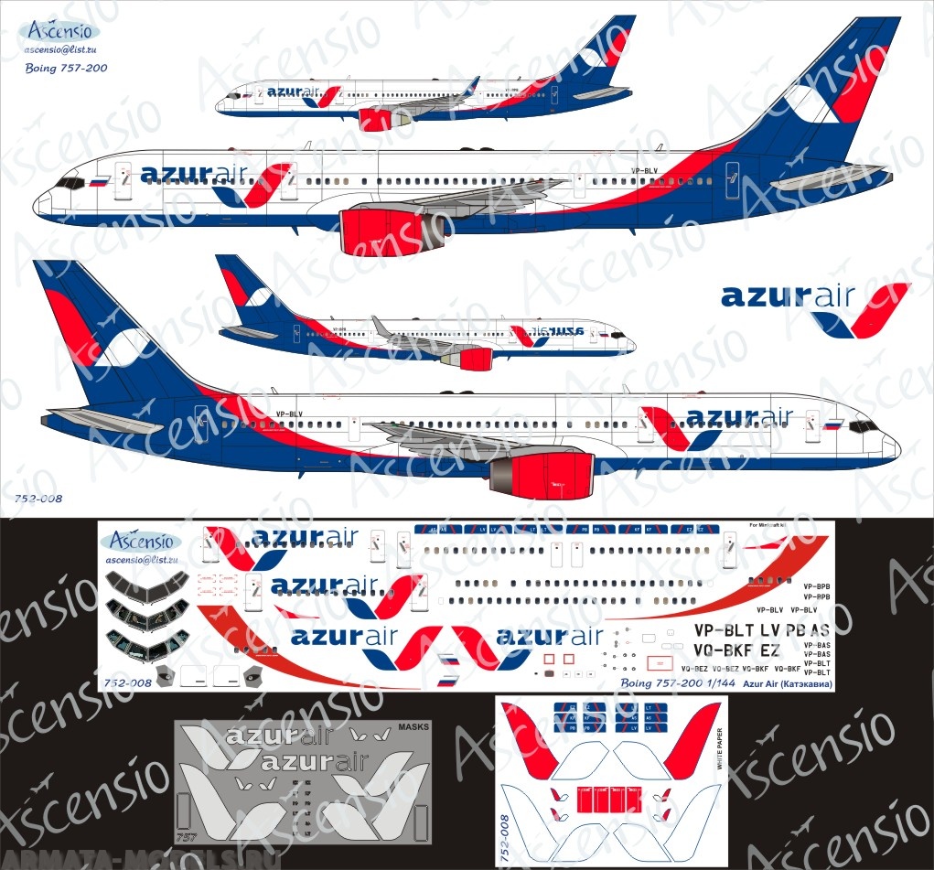 752-008 Декаль для самолета Boeing 757-200 Азур 1/144