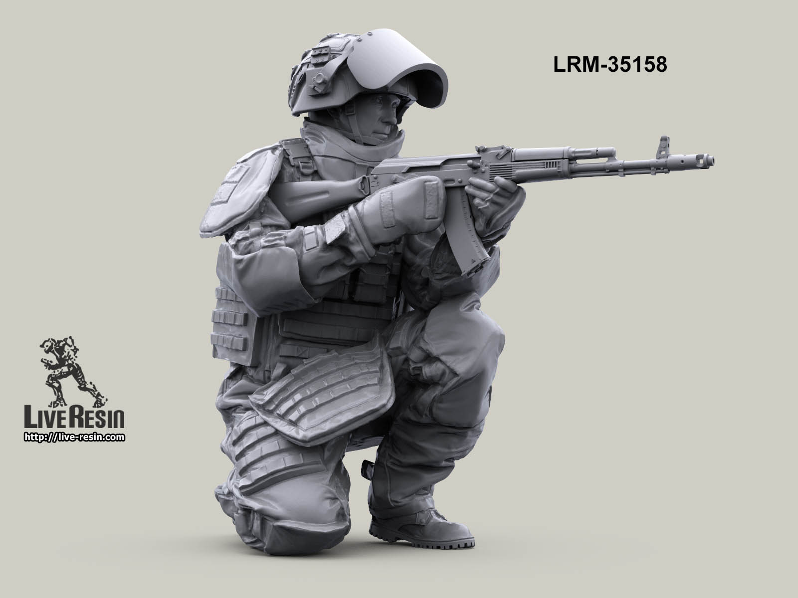 LRM35158 Современный Российский сапер в тяжелом костюме разминирования с AK-74M (Не для свободной продажи) Live Resin
