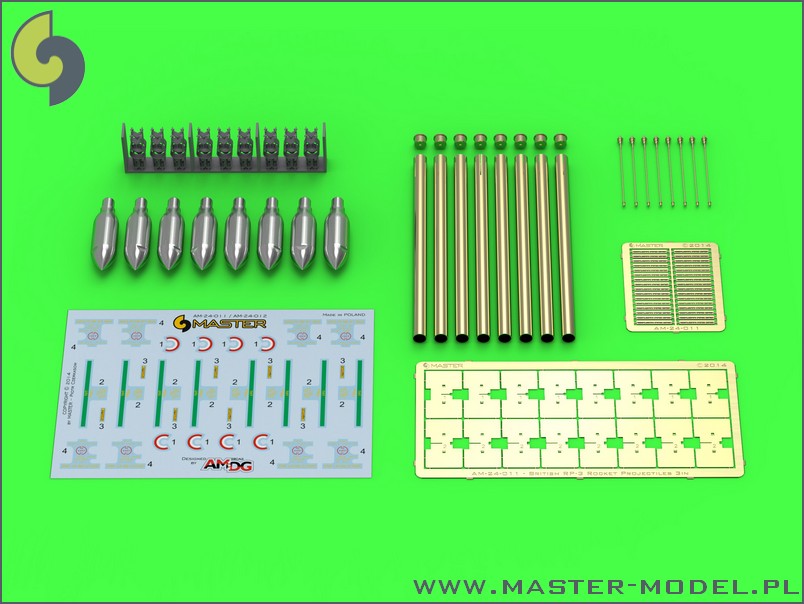 AM-24-012 Британская 3-дюймовая ракета RP-3 с головками SAP 60LB (8 шт.) - для рельсов позднего Mk III - использовалась на Typhoon, Mosquito, Beaufighter, Hurricane и т.д.
