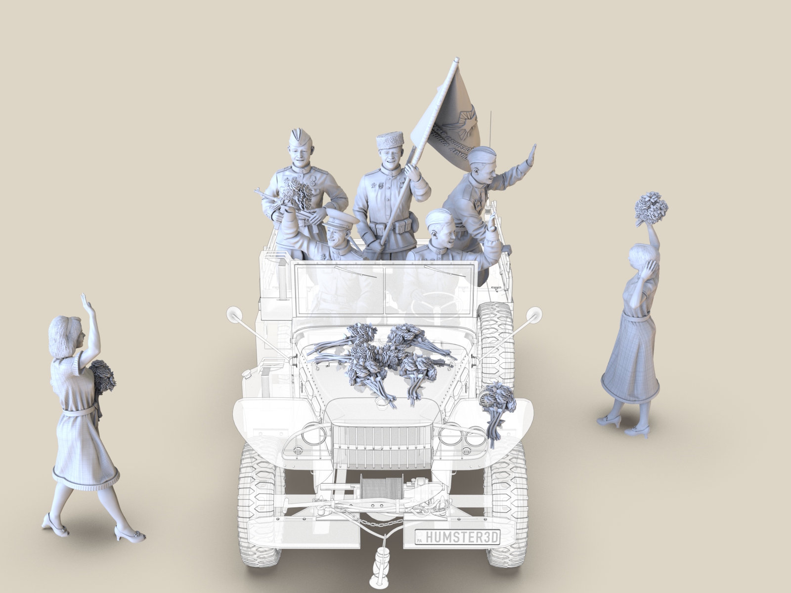 AM35574 Набор из 7 фигур «Встреча освободителей в Софии» + бонусы! (бутылка, раки, букеты цветов, пулемет ДП-27) Arma Models