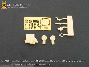 L35A108GR Resin Schwebekreisvisier38 Sight&Stamp Hand Wheels&Stamped Gearbox for WW II German 2cm Flak38 Late Production (for Dragon Smart Kits) 1/35