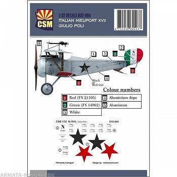 D32-004 Декали Nieuport XVII, персональная маркировка Giulio Poli