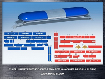 35162 Декаль + СГУ военной полиции РФ, для КамАЗ-63968 Тайфун-К  (Сирия) для моделей Таком