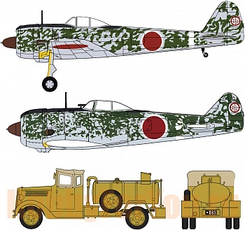 02248 Набор Nakajima Ki43-II and Ki44-II Shoki Flying School w/TX40 Fuel Truck (HASEGAWA) 1/72