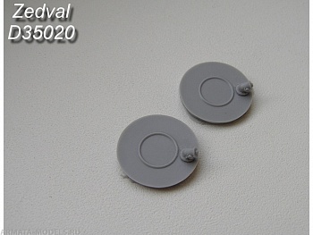 D35020ZV Днище топливных бочек. Вариант со сливоналивной горловиной на днище. Т-72 Моделист, Tamiya. В комплекте 2 днища.